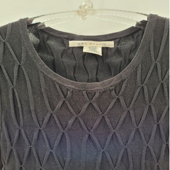 Max Studio Black Knit Knot Smocking Long Sleeve Stretch Sweater Dress - Picture 6 of 12